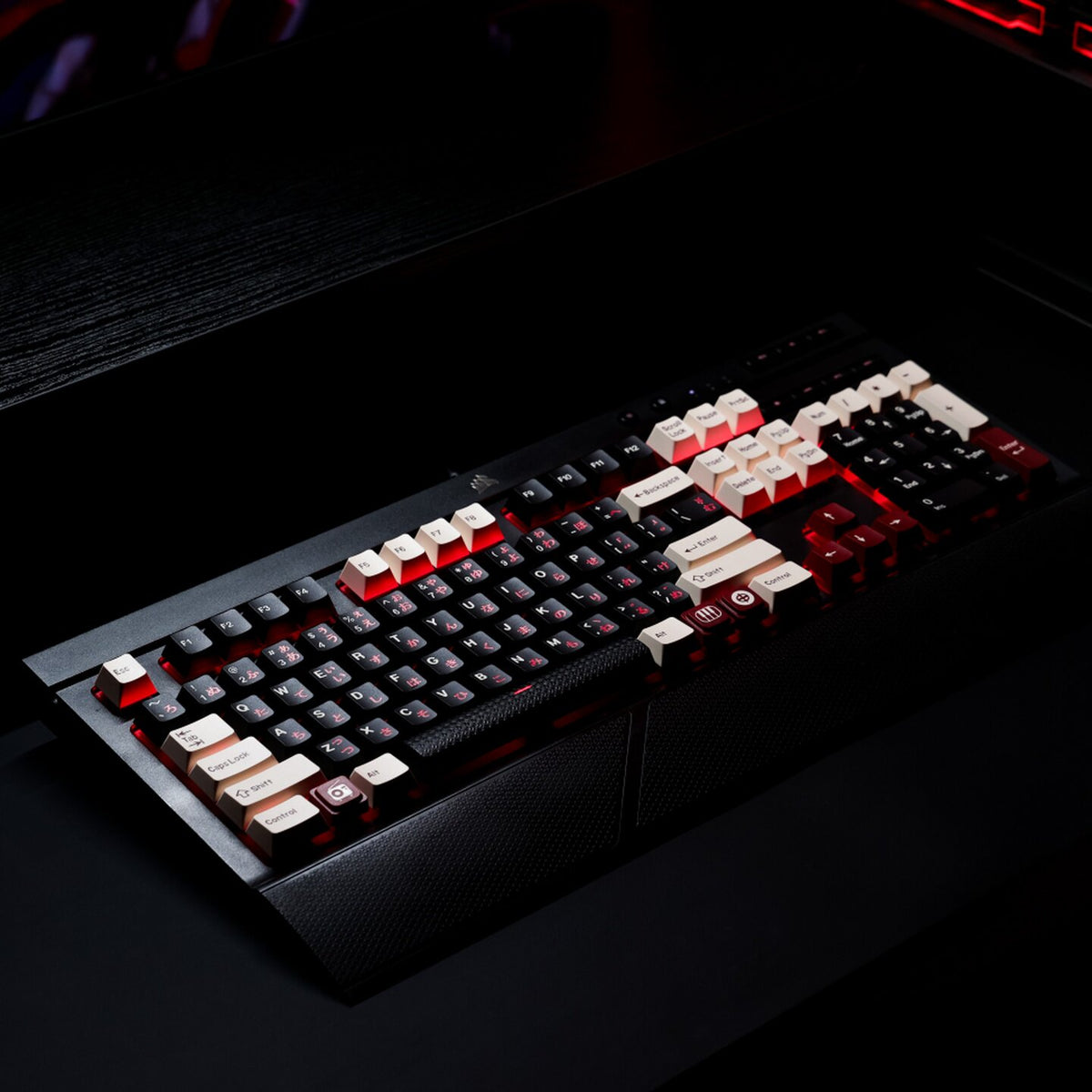Roman Japanese Keycaps – Black & White Cherry Profile PBT with Red Kana Sub-legends