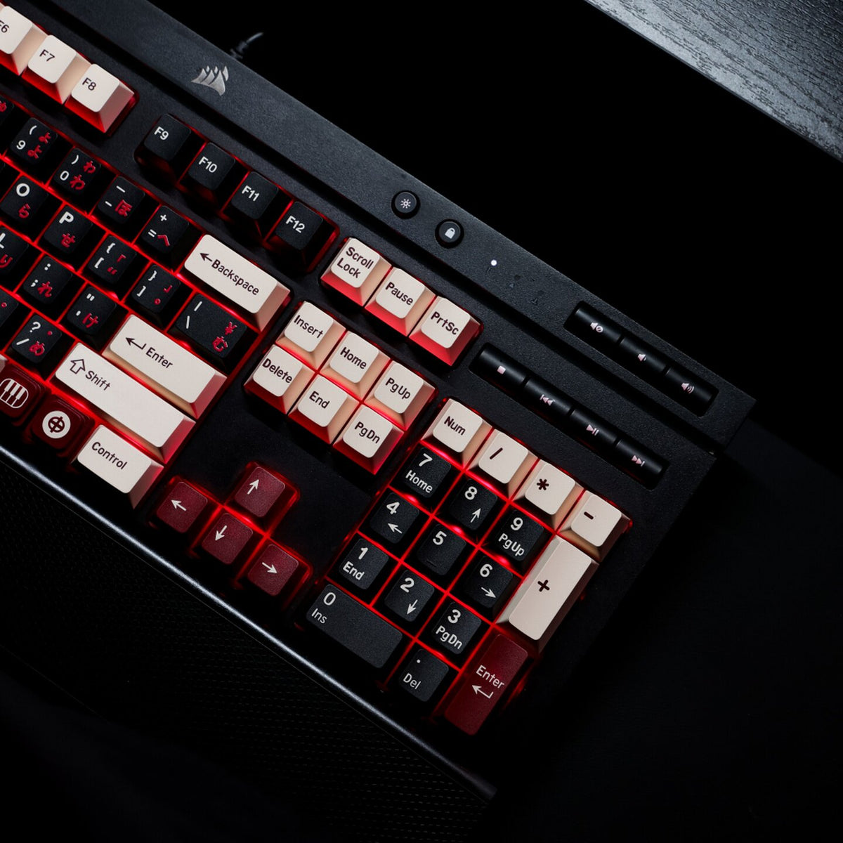 Roman Japanese Keycaps – Black & White Cherry Profile PBT with Red Kana Sub-legends