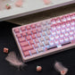Cherry CZL Strawberry Heartbeat PC Pink mechanical keyboard with transparent keycaps, mechanical switches, and custom gaming setup layout.